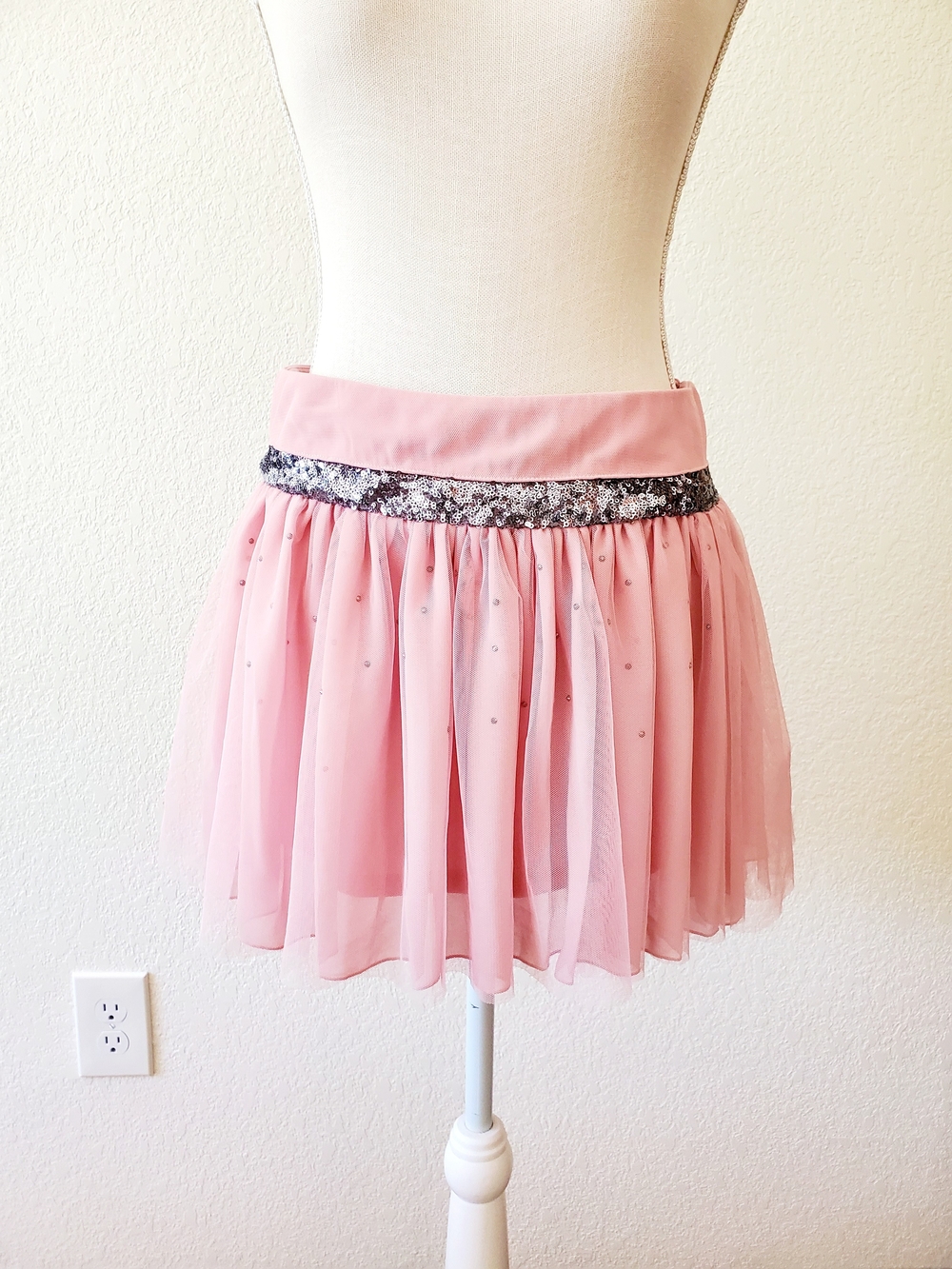 princess vera wang Pink Tulle Skater Skirt with Sequin Waistband